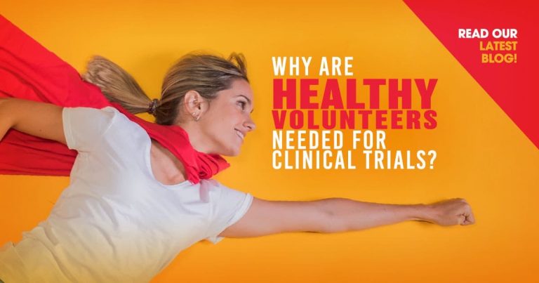 Woman with cape, healthy volunteers and clinical trials
