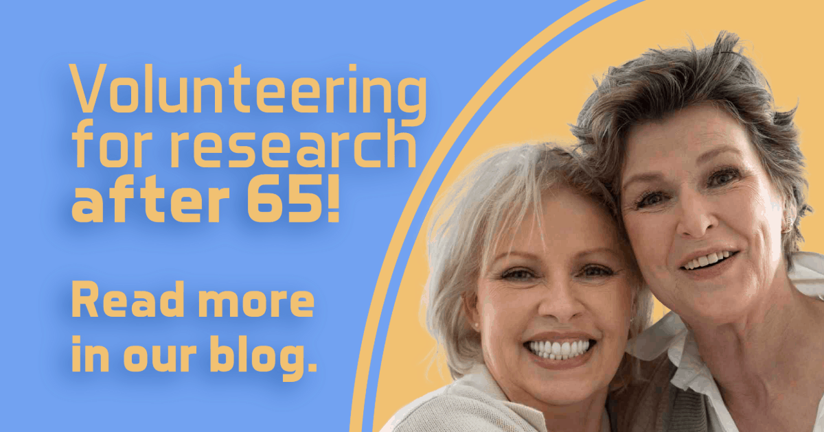 Volunteering in research after 65, older mother and daughter smiling, clinical research