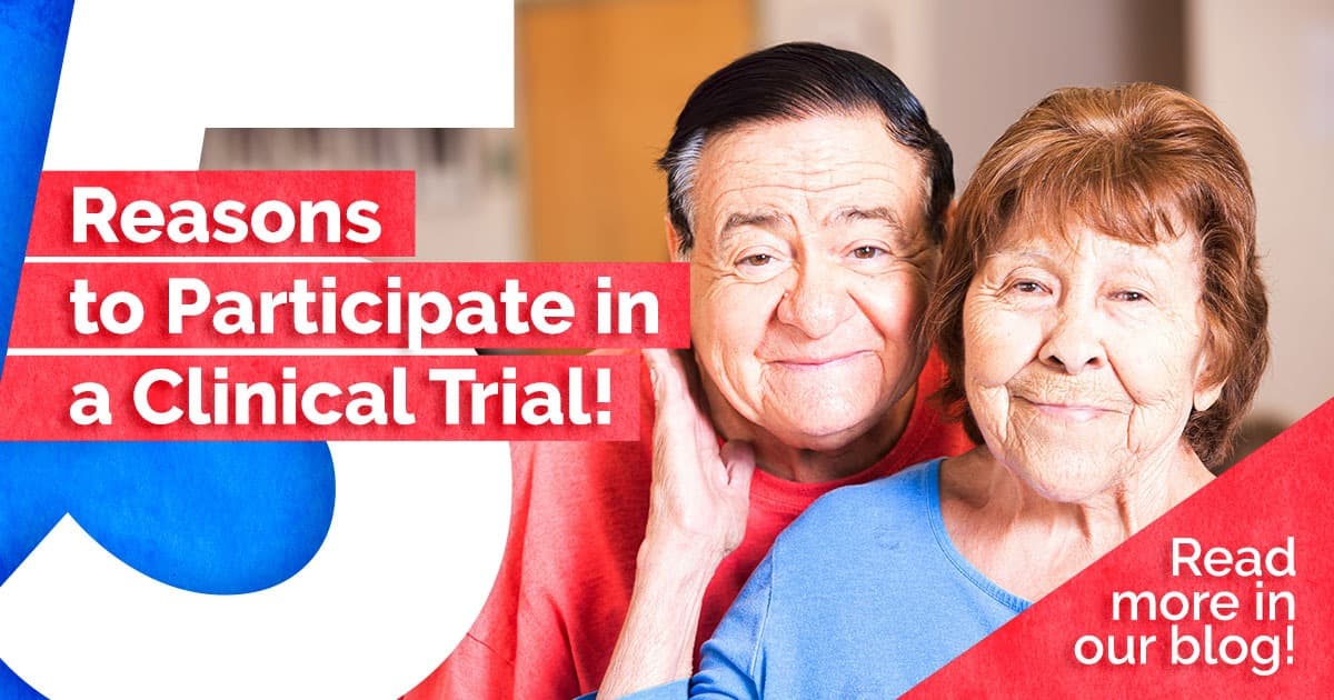 5 reasons to participate in a clinical trial, senior couple smiling, holding each other